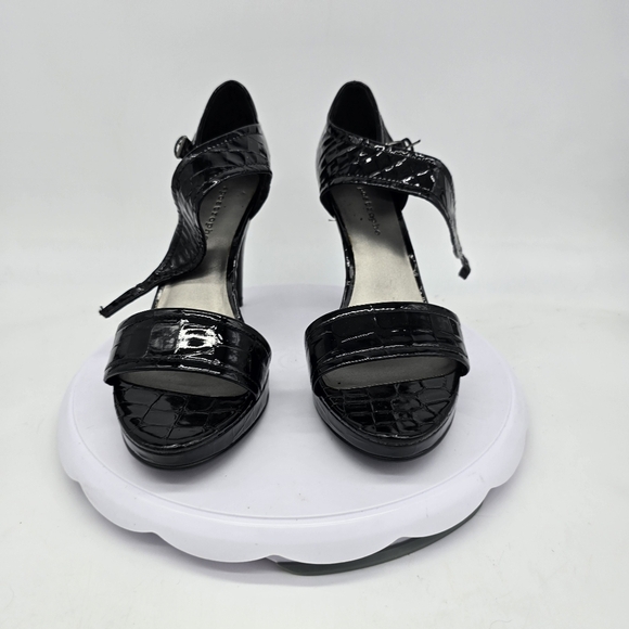 Apostrophe Shoe Women 11M Black Faux Croc High Heels Open Toe Platform - Picture 2 of 10